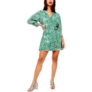 Topshop NWT Green & White Animal Print Belted Shirt Mini Dress, Size 4 Petite